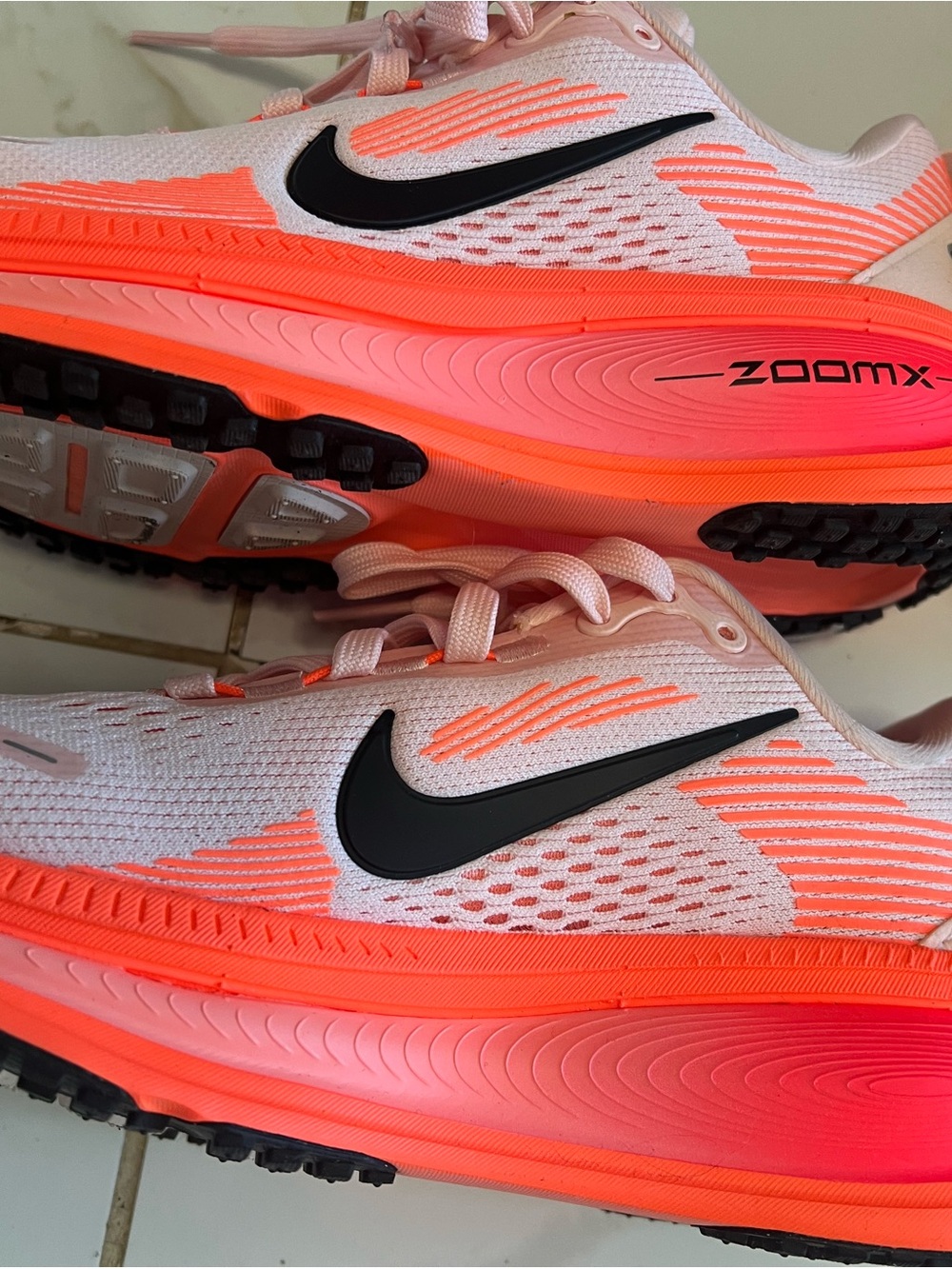 Nike Women's Coral-Peach ZoomX Running Sneakers with Black Swoosh